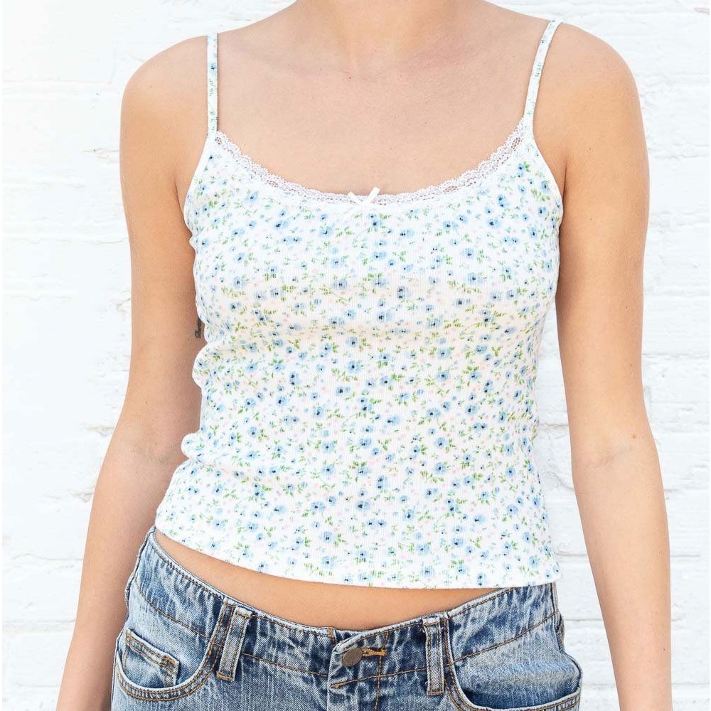 BRANDY MELVILLE floral flower tank with lace detail
